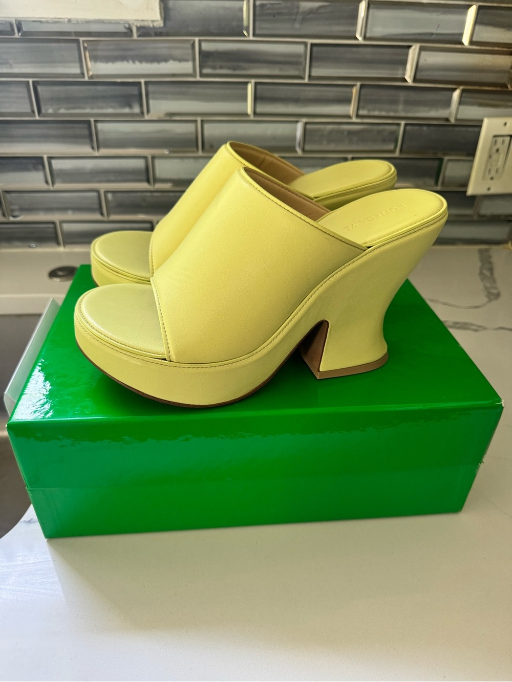 Bottega Veneta Lemon Yellow Platform Mule Heels
